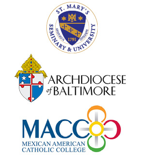 SMSU, Archdiocese of Baltimore, and Mexican American Catholic College logos.