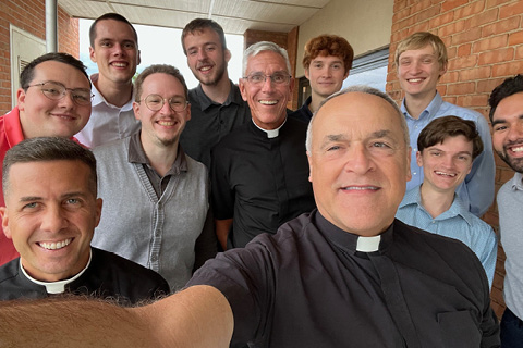 Fr. Scott Jabo (front center) with the seminarians of St. Mark Seminary (Erie, PA) at St. Mark Seminary after a visit from Fr. Michael Ferrick (center), Rector of St. Peter Cathedral. Fr. Scott Jabo is the Rector of the seminary; Fr. David Renne (pictured lower left), is the Vice-Rector of the seminary.